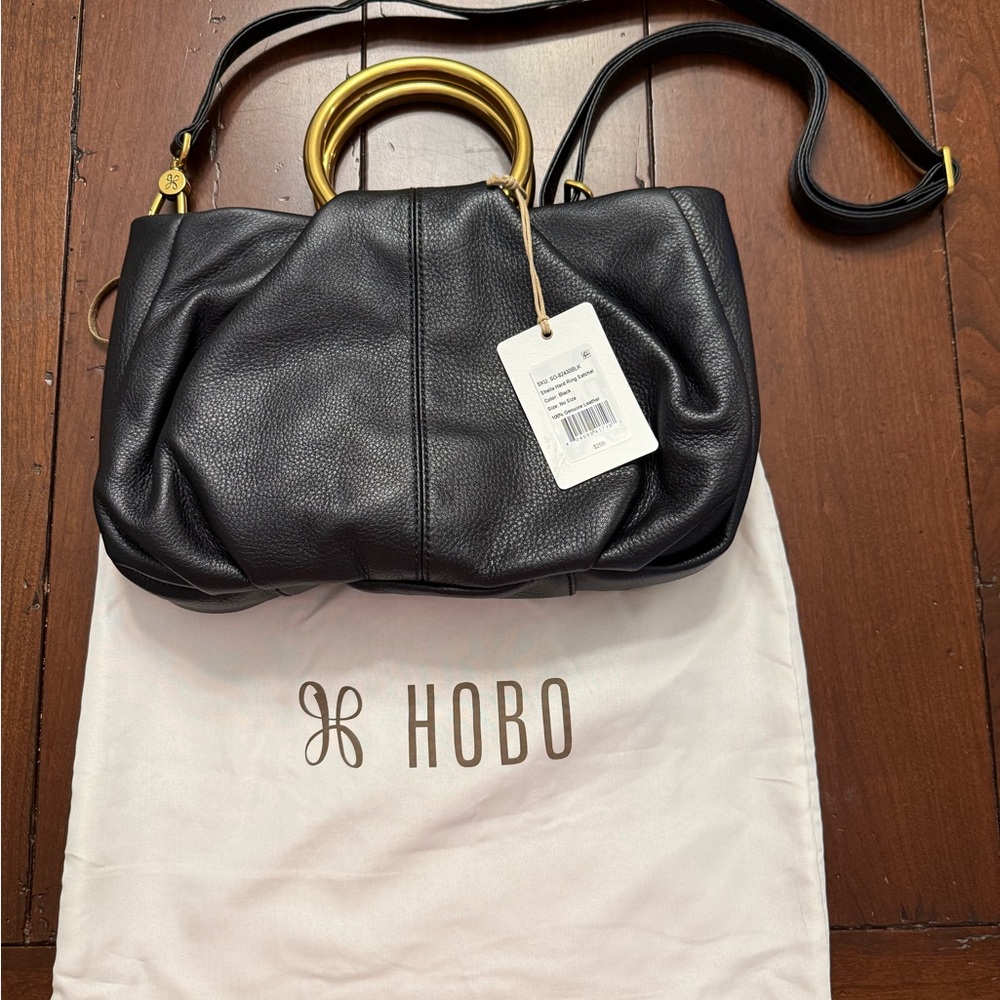 NWT Hobo Black Leather Sheila Hard Ring Satchel